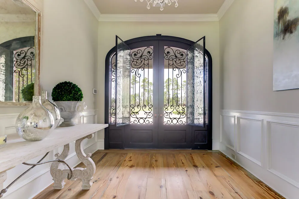 Wood Doors with Iron Grilles
