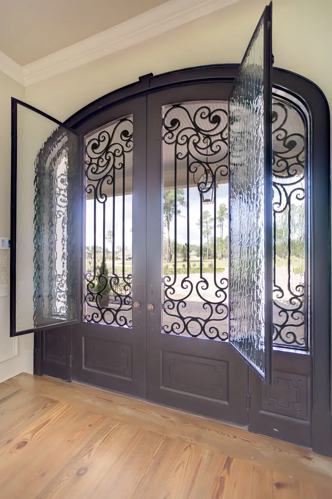 Wood Doors with Iron Grilles