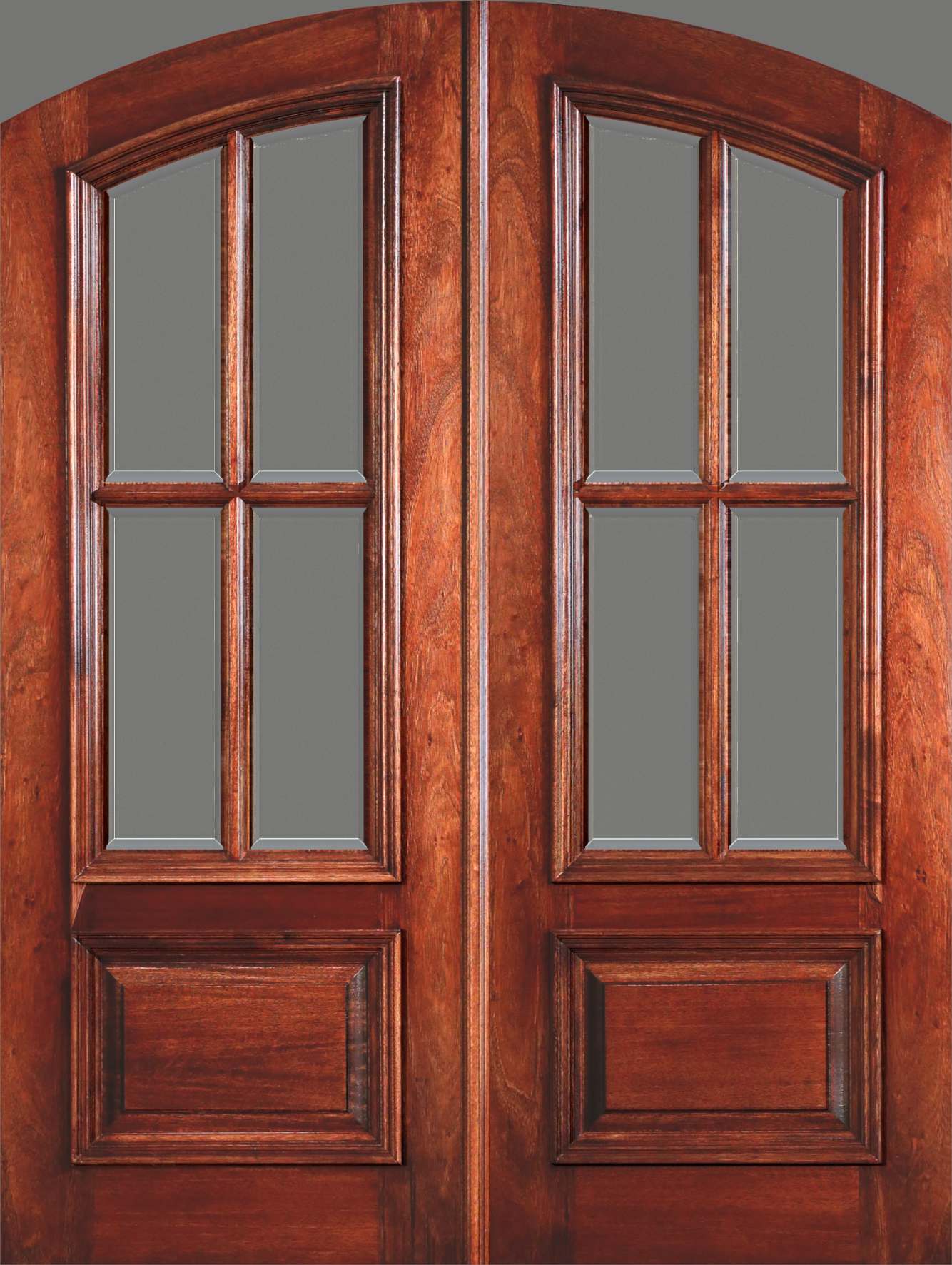 4 Lite Arch Top Double Doors Raised Moulding 203 600x797 - 4 Lite Arch Top Double Doors - Raised Moulding - Clear Bevel Glass